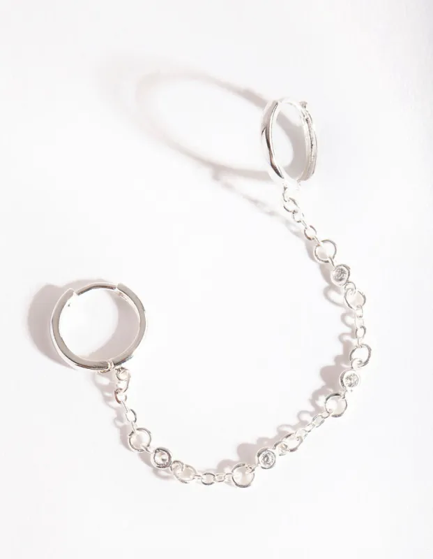 Silver Diamante Chain Double Huggie Earrings sold by lovisa