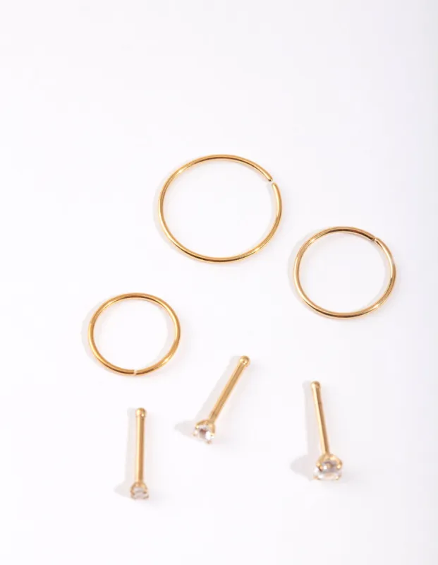 Gold Cubic Zirconia Nose Ring 6-Pack sold by lovisa