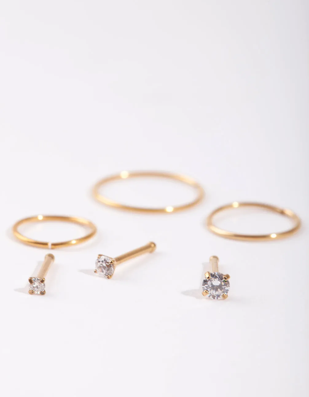 Gold Cubic Zirconia Nose Ring 6-Pack sold by lovisa product image thumbnail 2