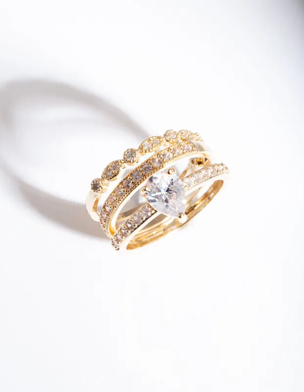 Gold Teardrop Cubic Zirconia Engagement Ring Stack sold by lovisa