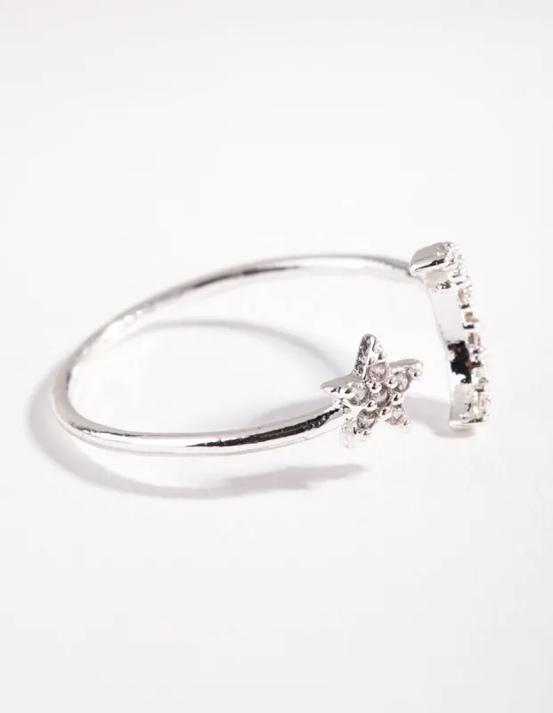 Silver Cubic Zirconia Moon & Star Ring sold by lovisa