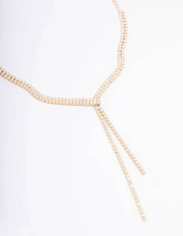 Gold Fine Ribbon Cubic Zirconia Lariat Necklace sold by lovisa