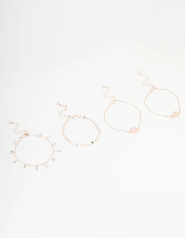 Rose Gold Diamante Tassel Bracelet 4-Pack sold by lovisa