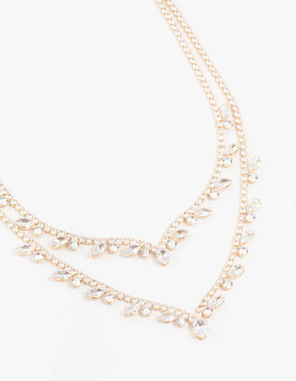 Gold Cubic Zirconia 2 Layered Pear Stone Necklace sold by lovisa