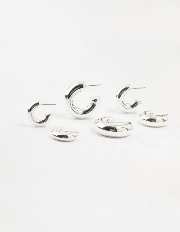 Silver Plated Chunky Bubble Hoop Earrings 3-Pack sold by lovisa
