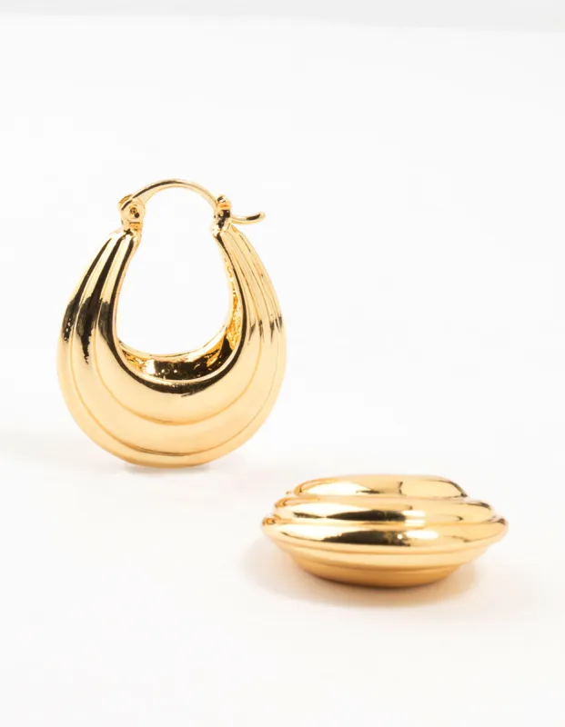 Gold Plated Ribbed Chunky Hoop Earrings sold by lovisa