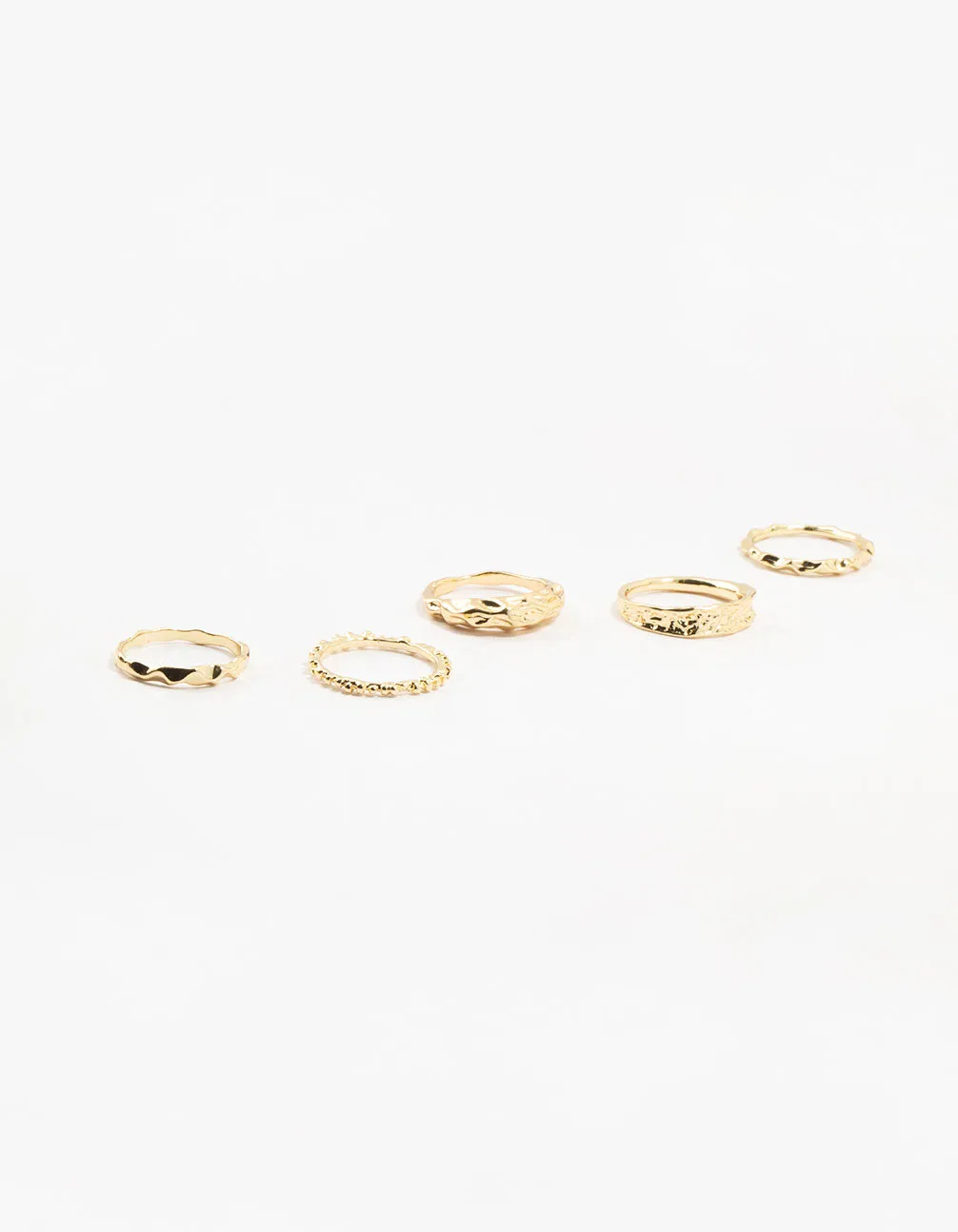 Gold Plated Textured Metal Rings 5-Pack sold by lovisa