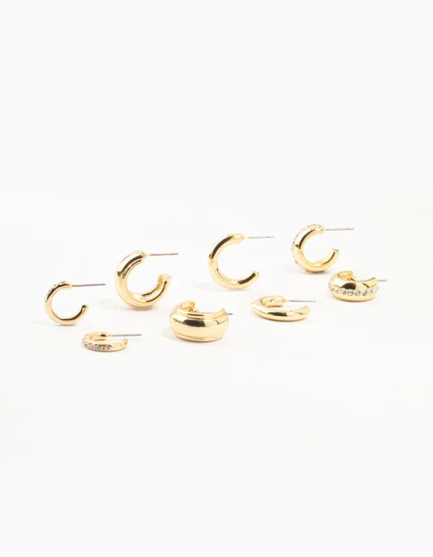 Gold Plated Diamante Crystal Hoop Earrings 4-Pack sold by lovisa