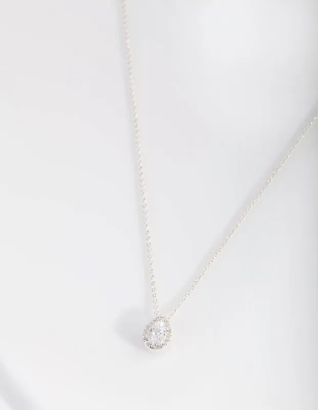 Sterling Silver Cubic Zirconia Pear Halo Necklace sold by lovisa