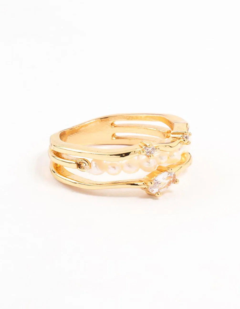 Gold Plated Nestled Pearl Layered Ring sold by lovisa