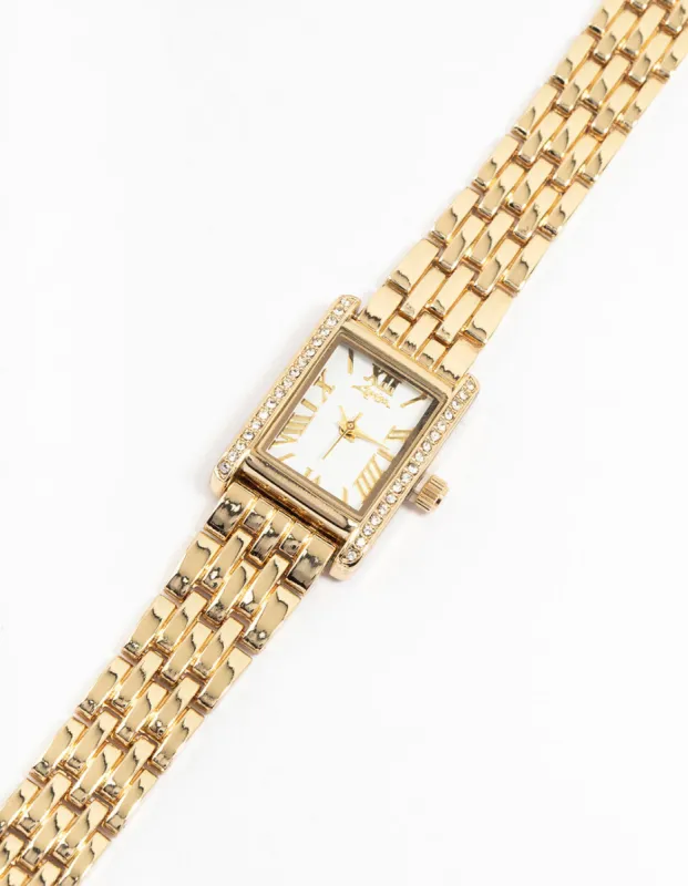 Gold Diamante Rectangle Watch sold by lovisa