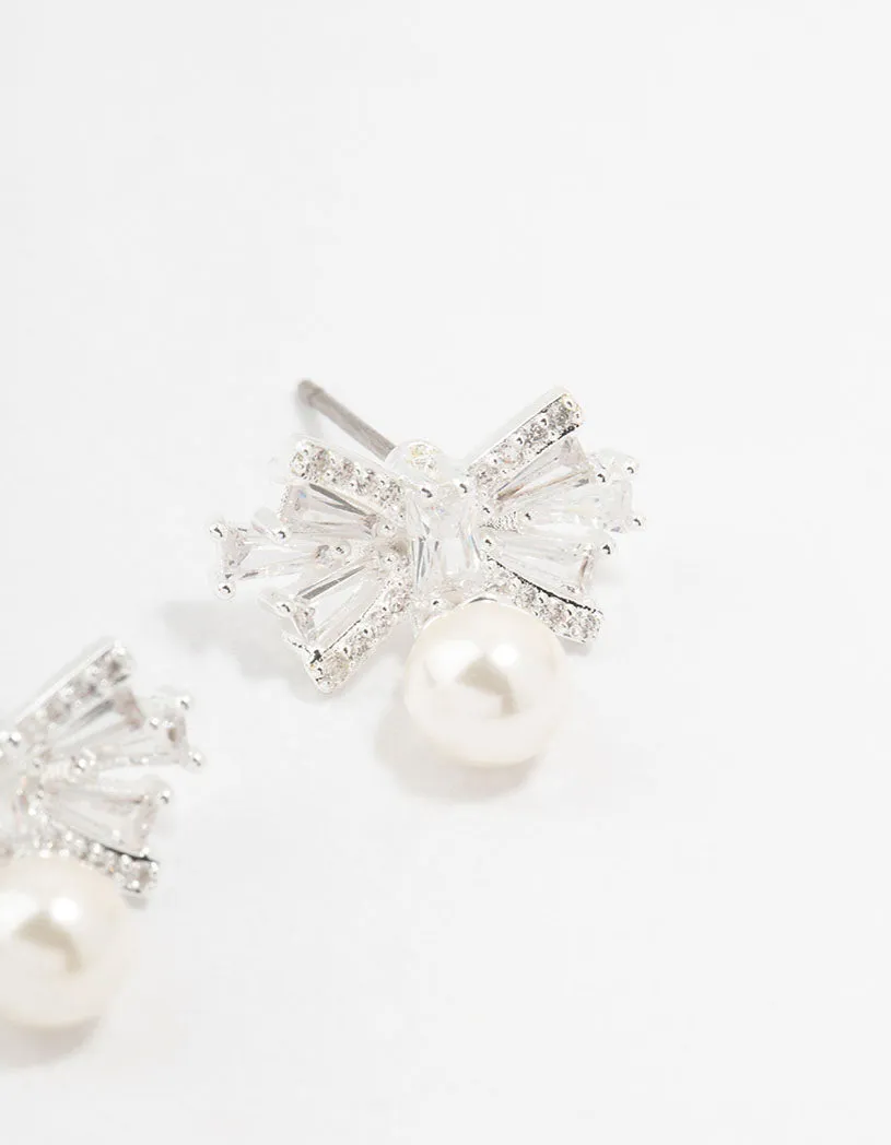 Small Cubic Zirconia Bow & Pearl Silver Stud Earrings sold by lovisa product image thumbnail 3