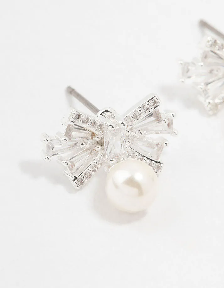 Small Cubic Zirconia Bow & Pearl Silver Stud Earrings sold by lovisa product image thumbnail 2