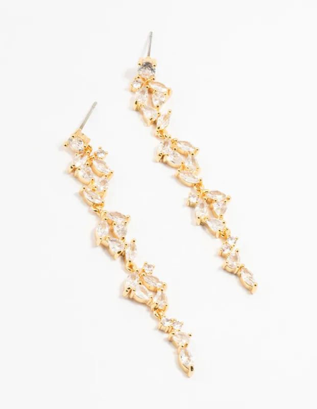 Gold Plated Cascading Pear & Marquise Cubic Zirconia Earrings sold by lovisa