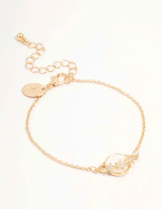 Gold Planet & Diamante Stars Bracelet sold by lovisa