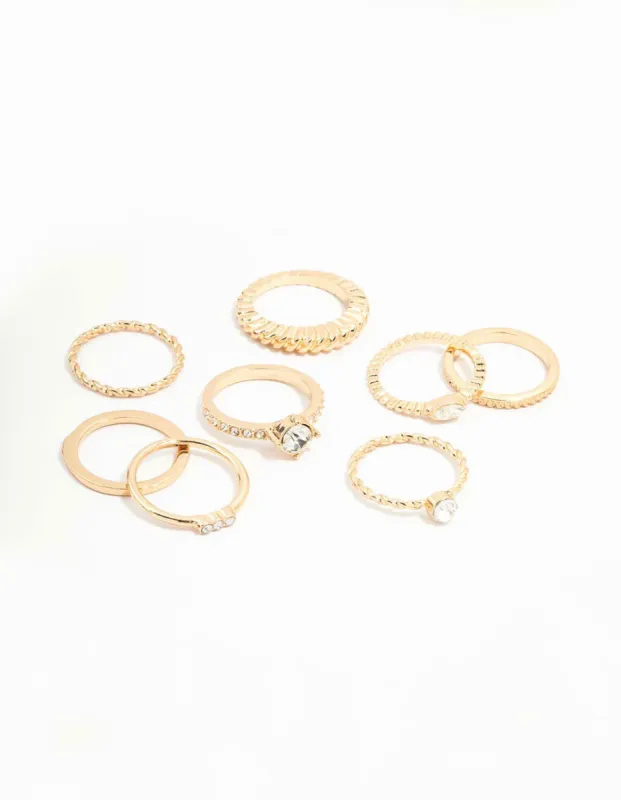 Gold Mixed Diamante & Chunky Style Rings 8-Pack sold by lovisa