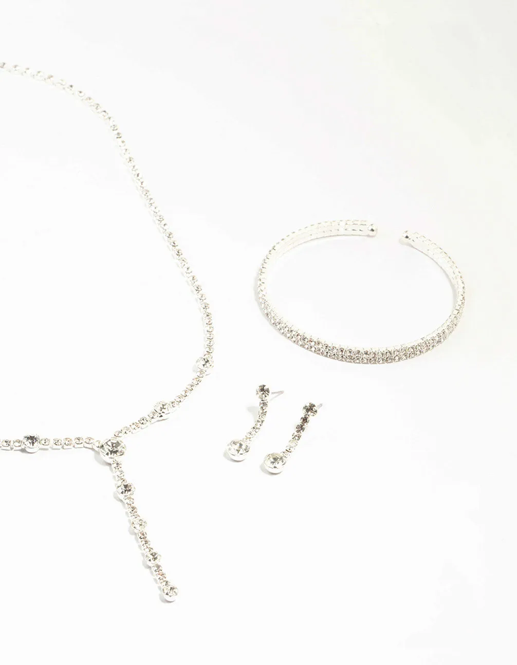 Silver Diamante Station Necklace & Earrings & Bracelet Set sold by lovisa