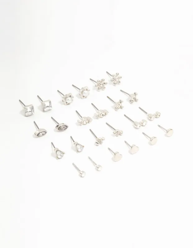 Silver Diamante Stud Earrings 12-Pack sold by lovisa