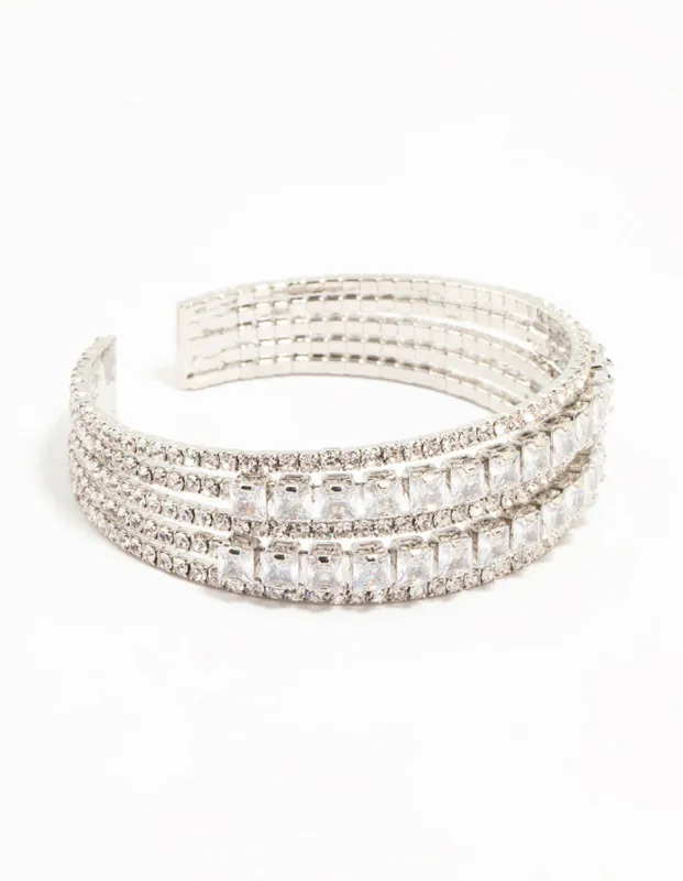 Silver Layered Cubic Zirconia Wrist Cuff sold by lovisa