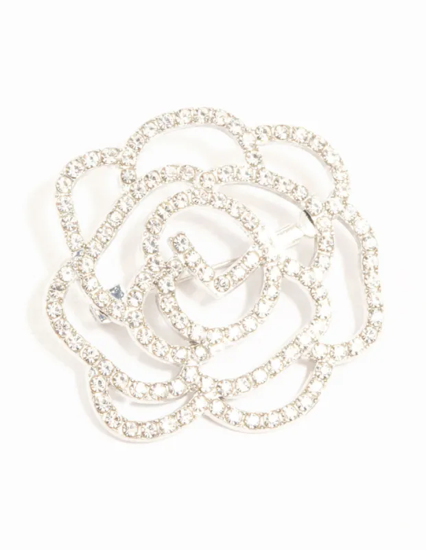 Silver Diamante Cutout Flower Brooch sold by lovisa