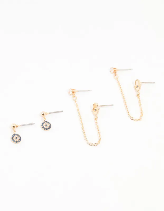 Gold Evil Eye & Hamsa Hand Chain Earrings 3-Pack sold by lovisa