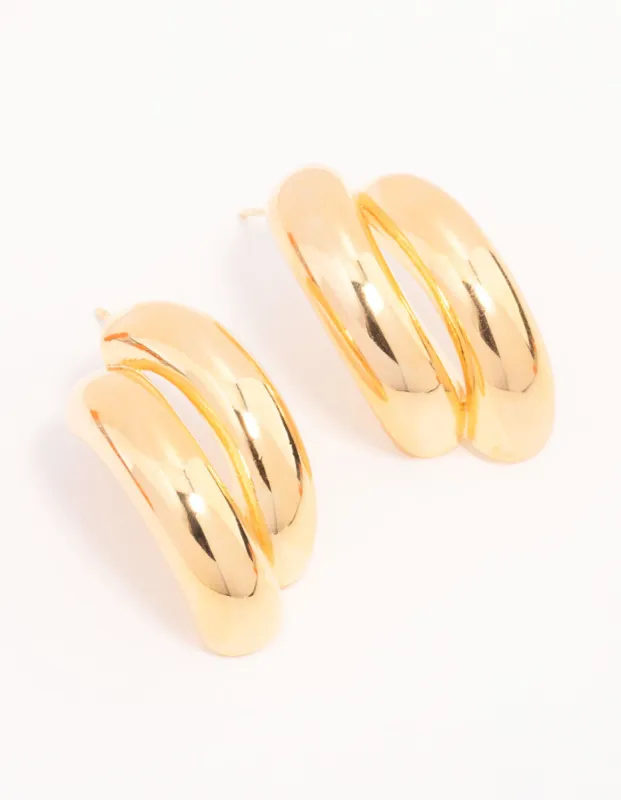 Gold Plated Double Curved Stud Earrings sold by lovisa