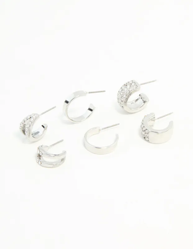 Silver Diamante Hoop Earrings 3-Pack sold by lovisa