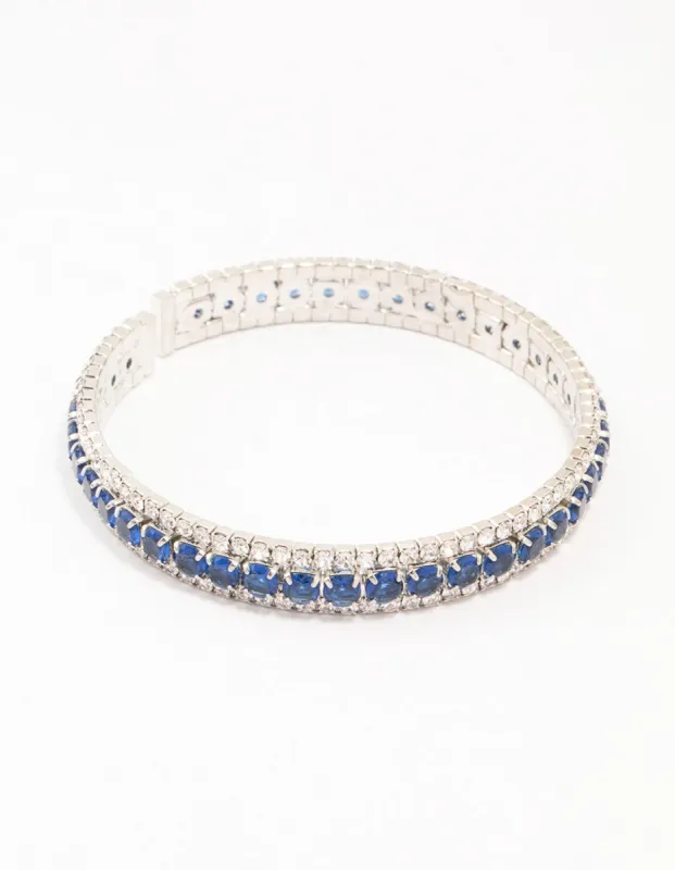 Silver & Blue Round Encased Cubic Zirconia Wrist Cuff sold by lovisa