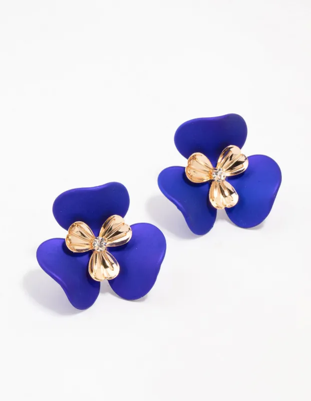 Large Acrylic Blue Flower Stud Earrings sold by lovisa