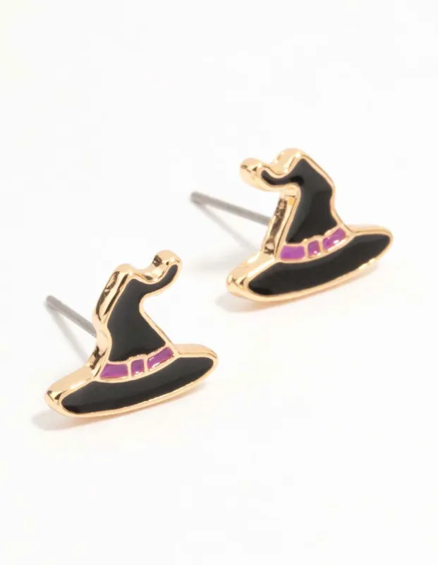 Black Witch Hat Stud Gold Earrings sold by lovisa