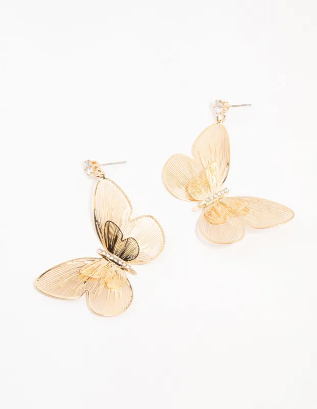 Gold Lazercut Butterfly Drop Earrings sold by lovisa