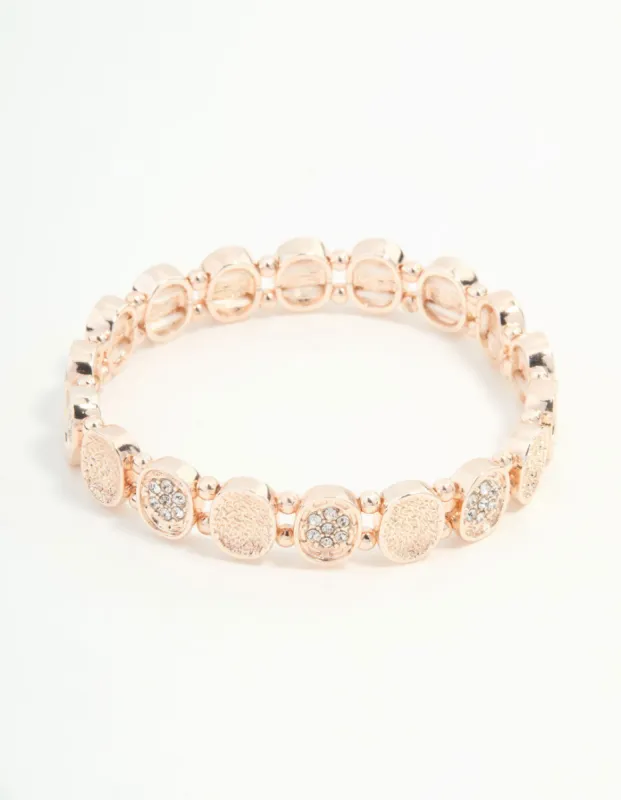 Rose Gold Bezel Disc & Diamante Stretch Bracelet sold by lovisa
