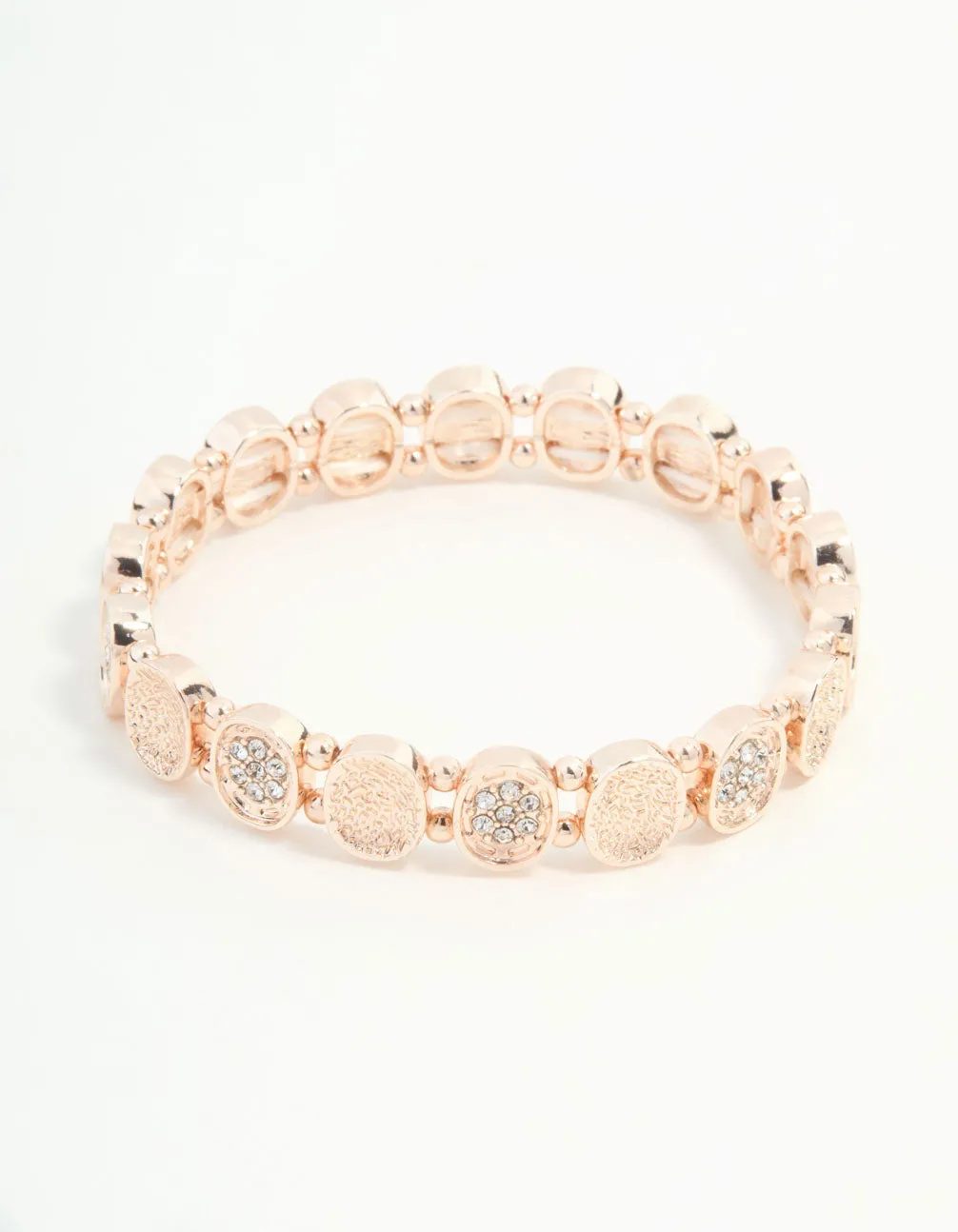 Rose Gold Bezel Disc & Diamante Stretch Bracelet sold by lovisa