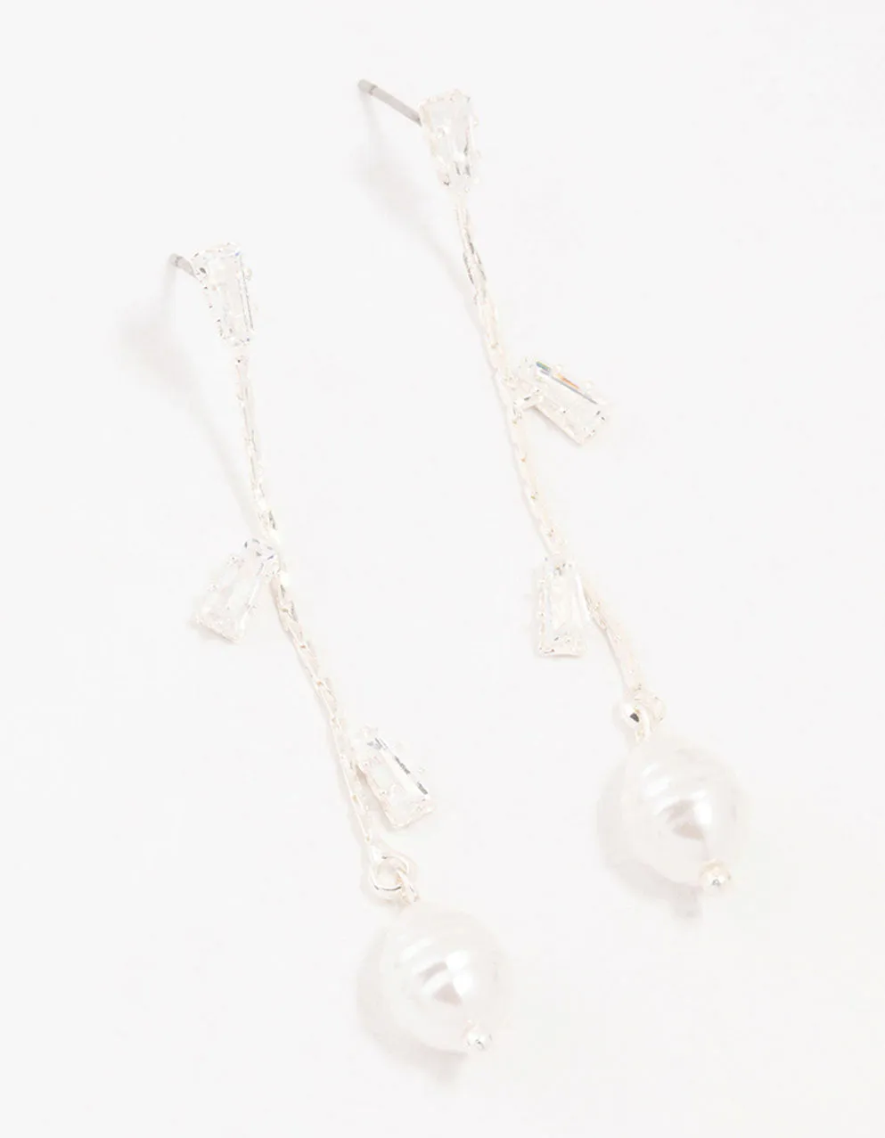 Silver Freshwater Pearl Cubic Zirconia Leaf Drop Earrings sold by lovisa