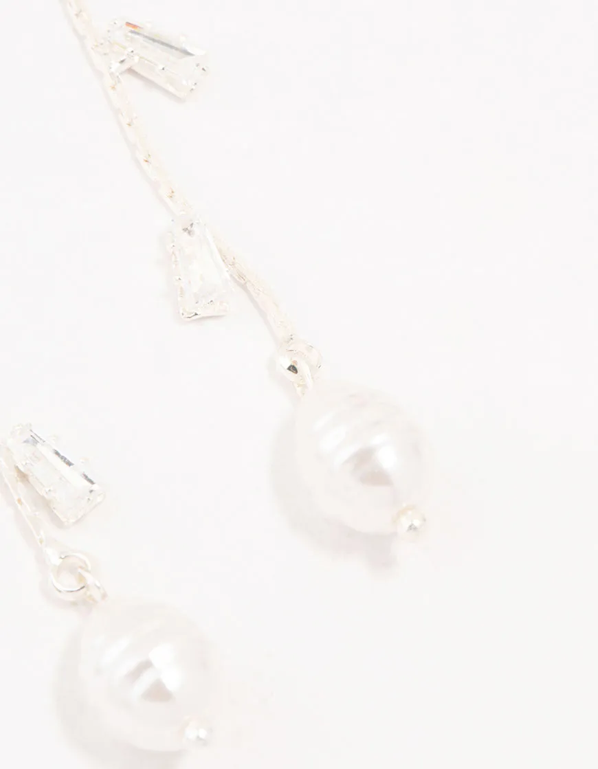 Silver Freshwater Pearl Cubic Zirconia Leaf Drop Earrings sold by lovisa product image thumbnail 3