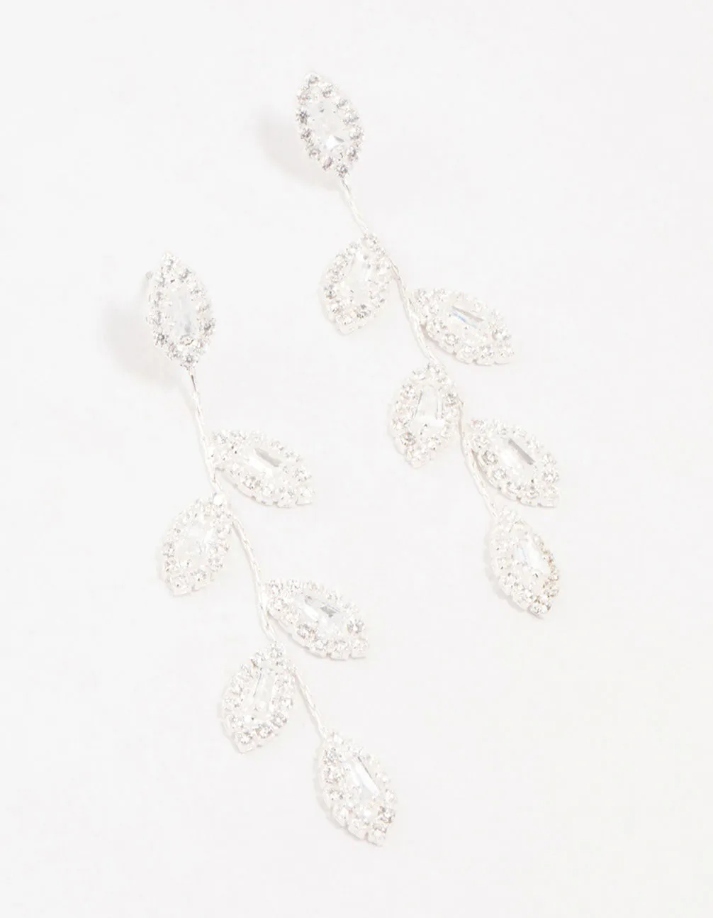 Silver Cubic Zirconia Leaf Drop Earrings sold by lovisa