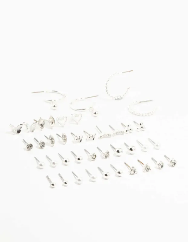 Silver Multiple Stud & Hoop Earrings 20-Pack sold by lovisa