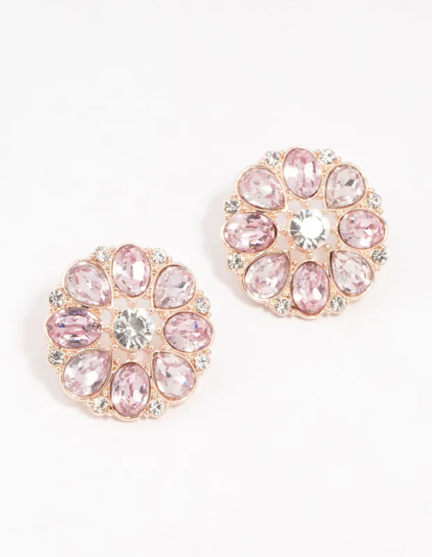 Rose Gold Flower Encrusted Stud Earrings sold by lovisa