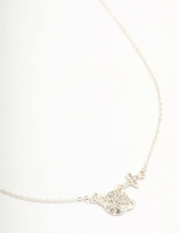 Silver Planet Star Diamante Necklace sold by lovisa