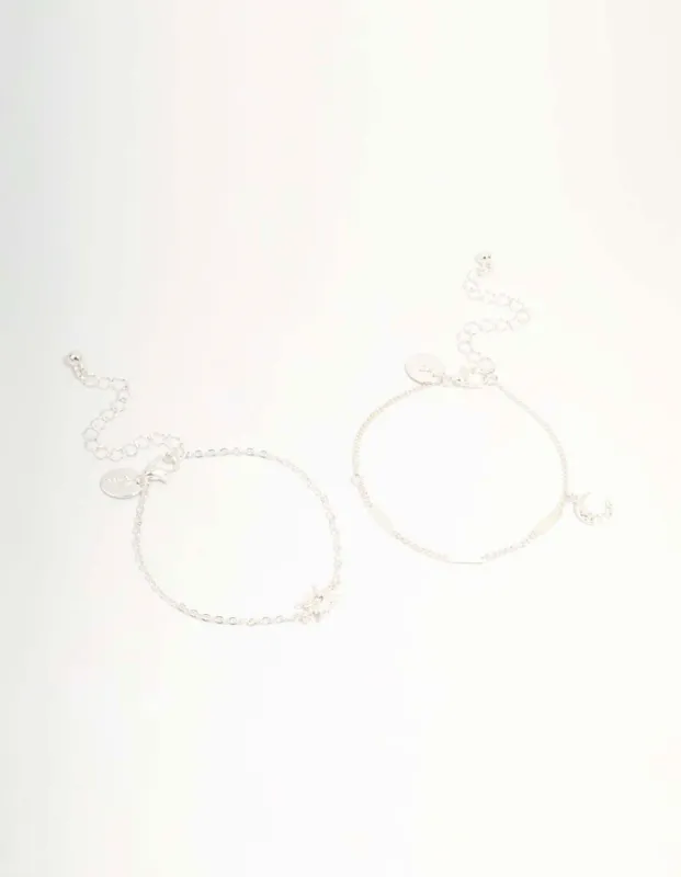 Silver Diamante Star & Moon Toggle Bracelets 2-Pack sold by lovisa