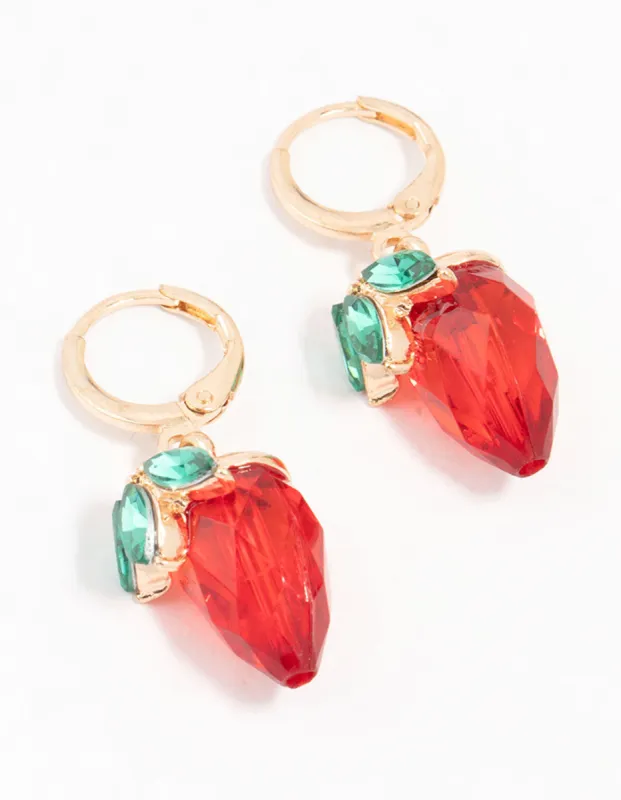 Gold Clicker Red Strawberry Drop Earrings sold by lovisa