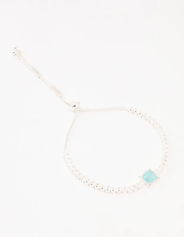 Silver Blue Cubic Zirconia Tennis Toggle Bracelet sold by lovisa