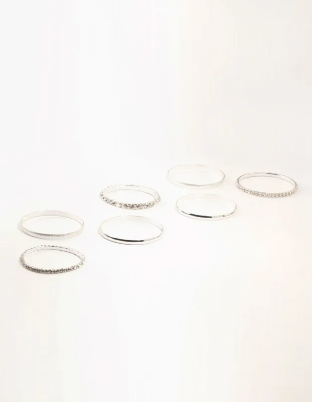 Silver Glitter & Diamante Cup Chain Bangles & Stretch Bracelets 7-Pack sold by lovisa
