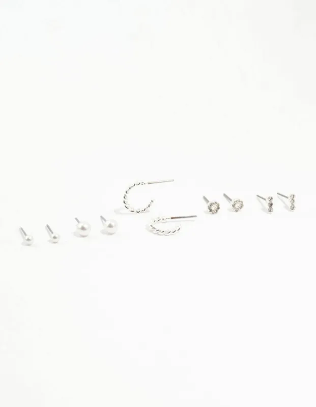 Pearl & Diamante Earrings 5-Pack sold by lovisa