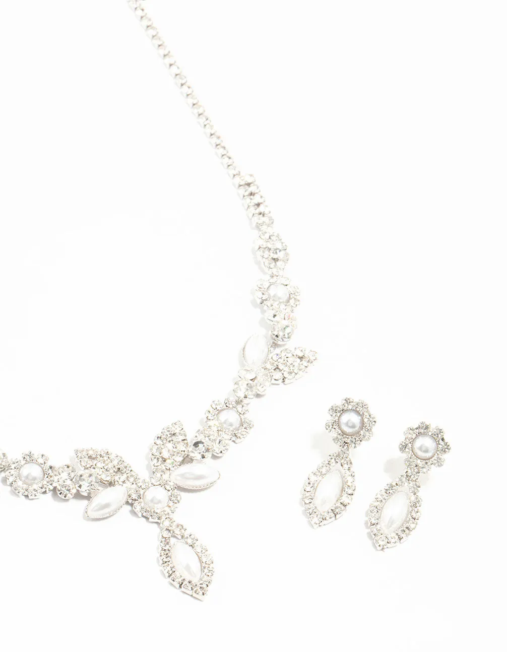 Silver Vine Diamante Pearl Necklace & Earrings Set sold by lovisa