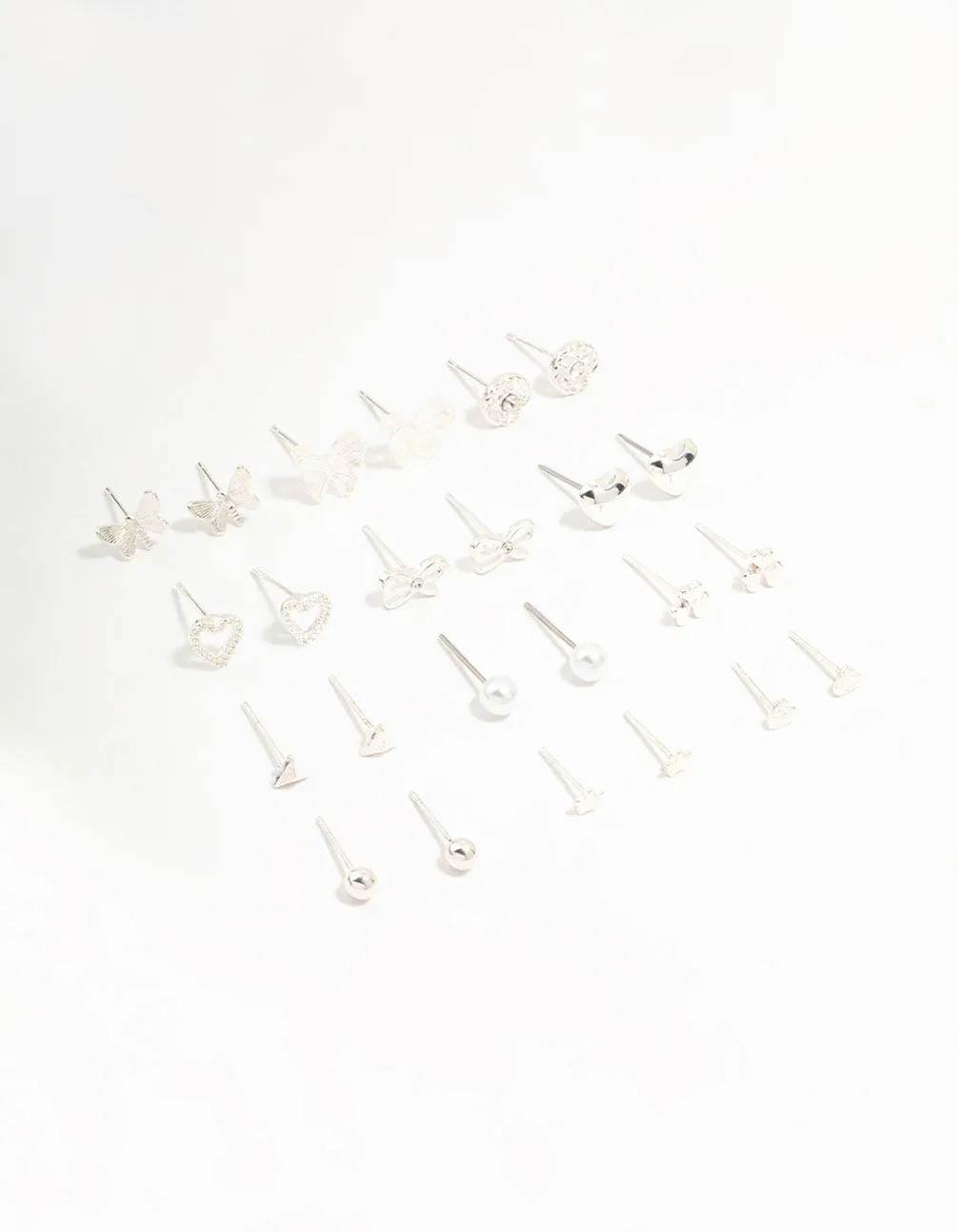 Silver Butterfly & Mixed Style Stud Earrings 12-Pack sold by lovisa