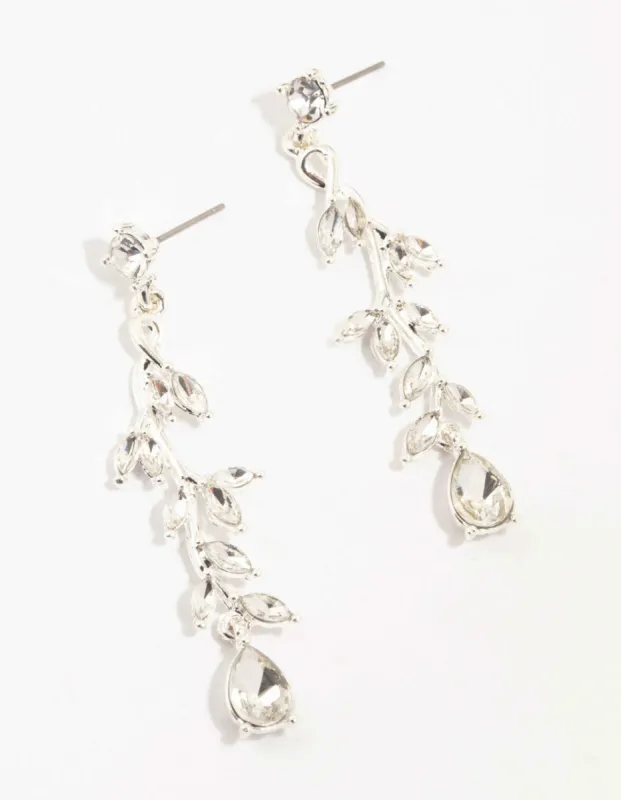 Diamante Leaf Drop Silver Earrings sold by lovisa