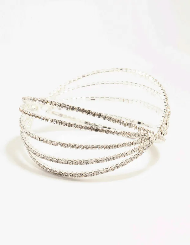Silver Diamante Cross Multirow Bangle sold by lovisa