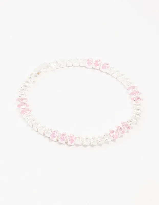 Silver Alternating Clear & Pink Marquise Cluster Cubic Zirconia Bracelet sold by lovisa