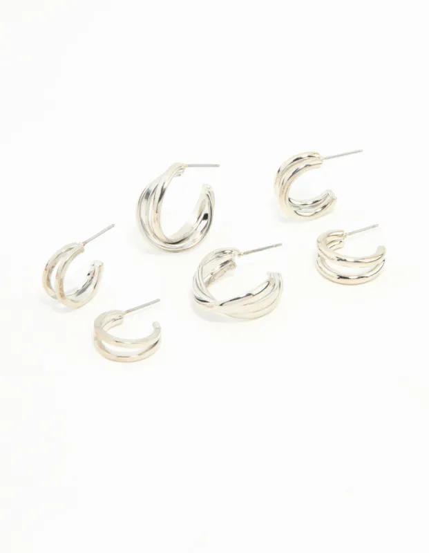 Silver Hoop Earrings 3-Pack sold by lovisa